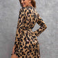 V-Neck Allover Print Roll Tab Sleeve High Waist Belted Dress