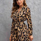 V-Neck Allover Print Roll Tab Sleeve High Waist Belted Dress