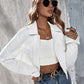 White Flap Pocket Single Breasted Button Front Crop Tweed Jacket