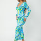 Allover Print V-Neck Slim Fit Dress