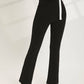 Black Rib-Knit Twist Front Flare Leg High Waist Trousers