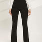 Black Rib-Knit Twist Front Flare Leg High Waist Trousers