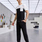 Black White Round Neck Colorblock Pullover and Joggers Set