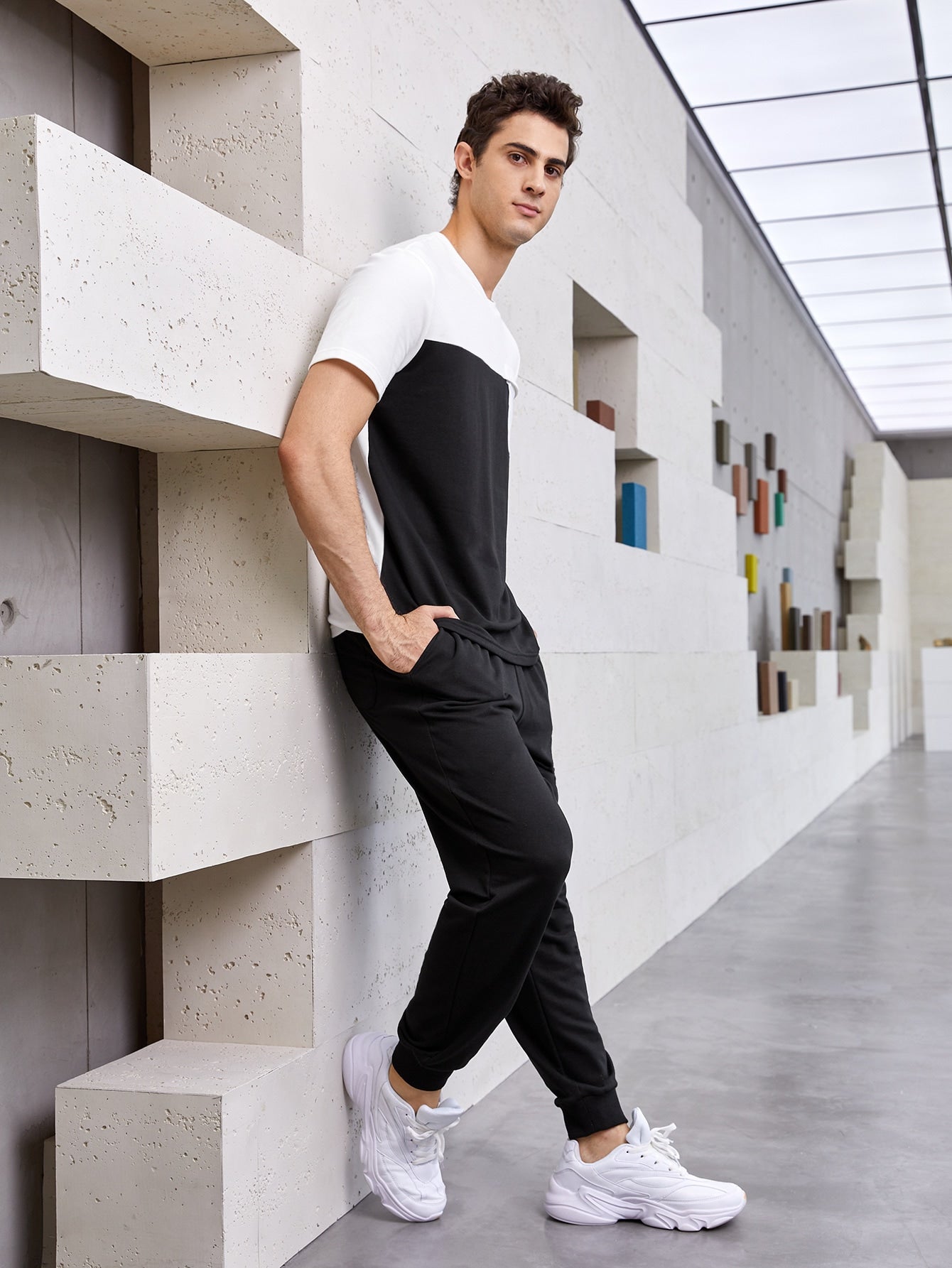 Black and white colorblock sweatpants hot sale