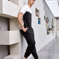 Black White Round Neck Colorblock Pullover and Joggers Set