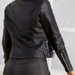 Black Zip Detail Stand Collar PU Leather Jacket