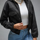 Black Tall Flap Detail Zipper Up Drawstring Hooded Jacket