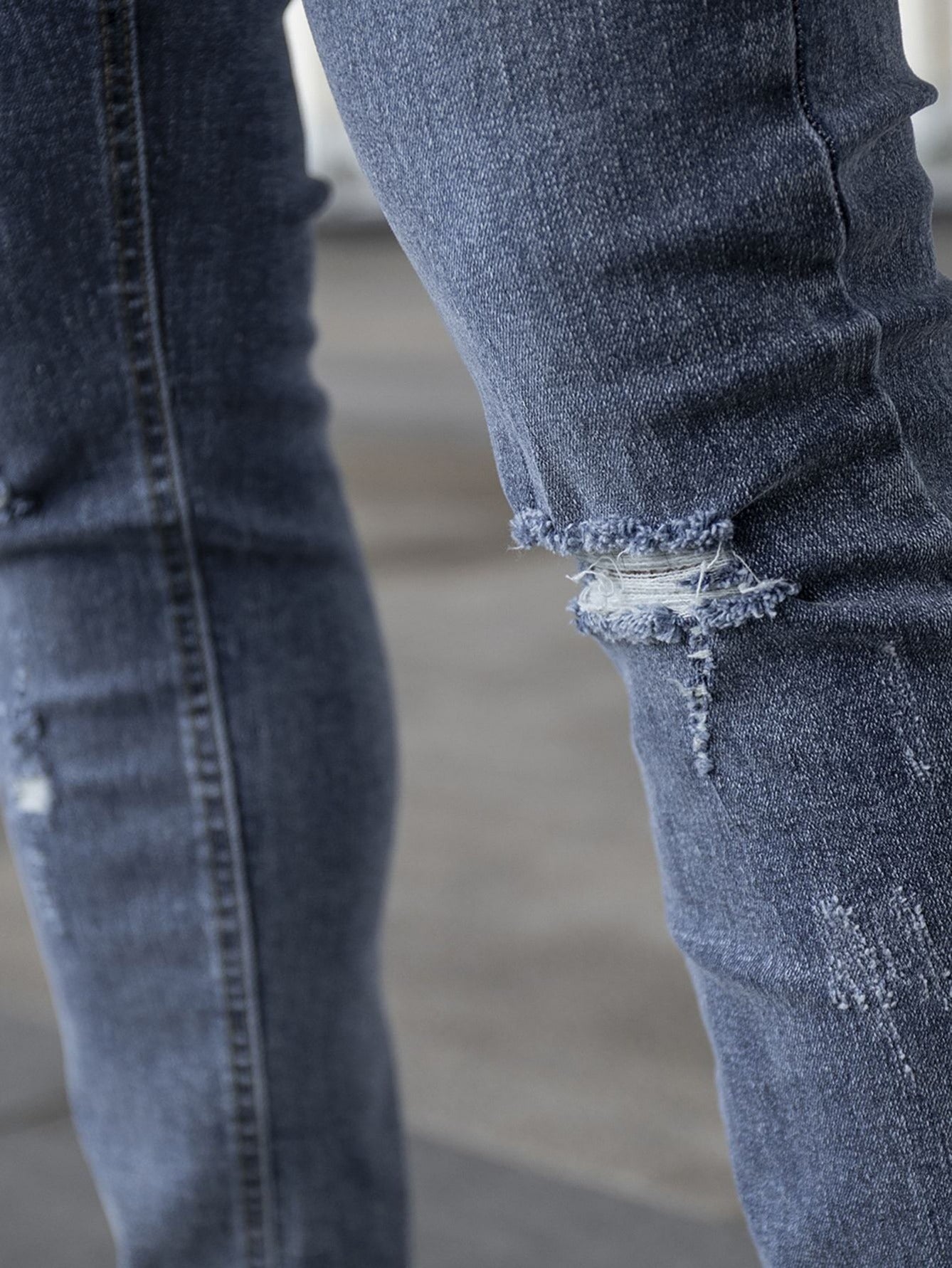 Blue Medium Wash Ripped Frayed Cat Scratch Skinny Jeans
