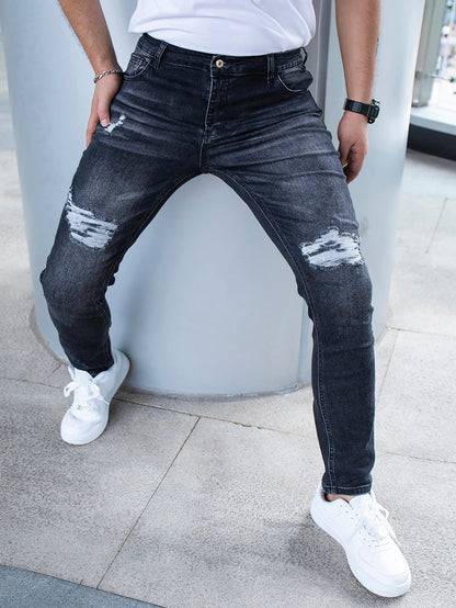 Black Button Front Washed Ripped Jeans