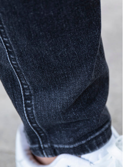 Black Button Front Washed Ripped Jeans