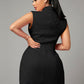 Black Solid Double Breasted Blazer Dress