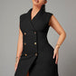 Black Solid Double Breasted Blazer Dress
