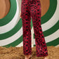 Leopard and Butterfly Print Flare Leg Pants