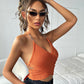 Orange Halter With Chain Cross Wrap Knot Detail Backless Cami Top