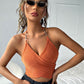 Orange Halter With Chain Cross Wrap Knot Detail Backless Cami Top