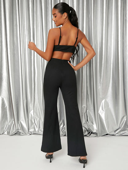 Black Cut Out Backless Flare Leg Jumpsuit