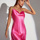 Hot Pink Backless Sleeveless Draped Cami Satin Dress