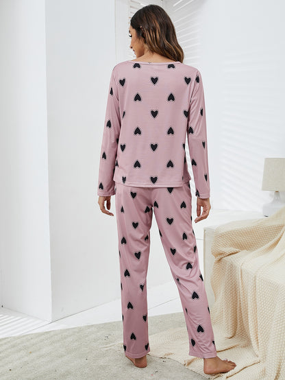 Dusty Pink Heart Print Pyjama Sleepwear Set With Blindfold