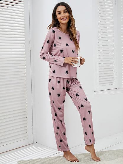 Dusty Pink Heart Print Pyjama Sleepwear Set With Blindfold