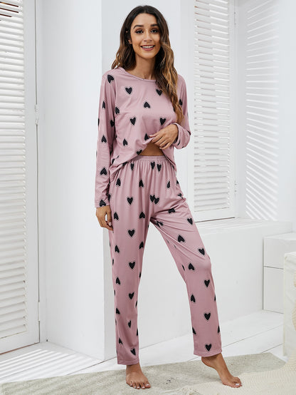 Dusty Pink Heart Print Pyjama Sleepwear Set With Blindfold