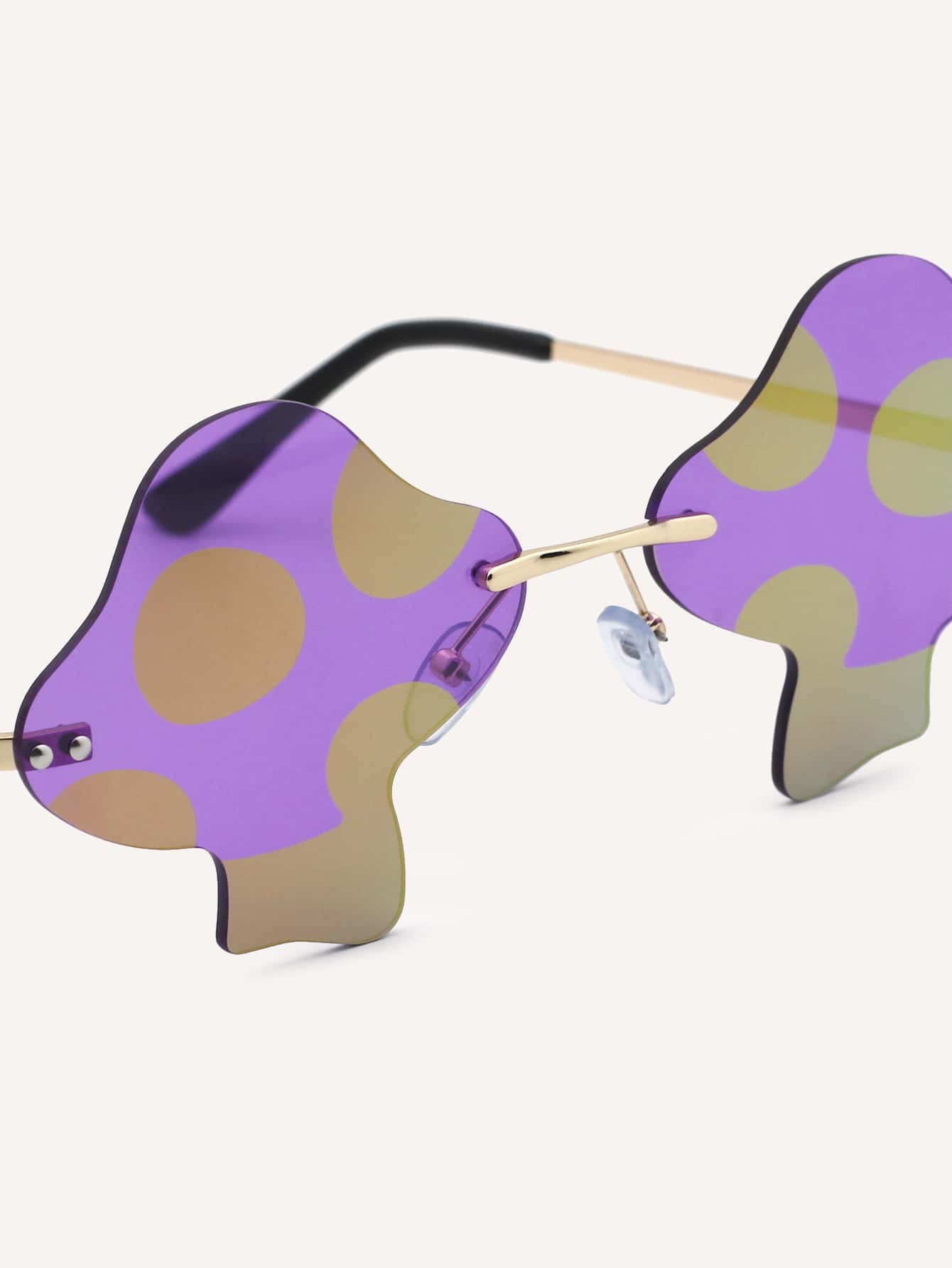 Purple Mushroom Rimless Metal Frame UV Protected Sunglasses