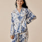 Floral and Plants Print Lapel Neck Contrast Binding Pyjama Sleepwear Set