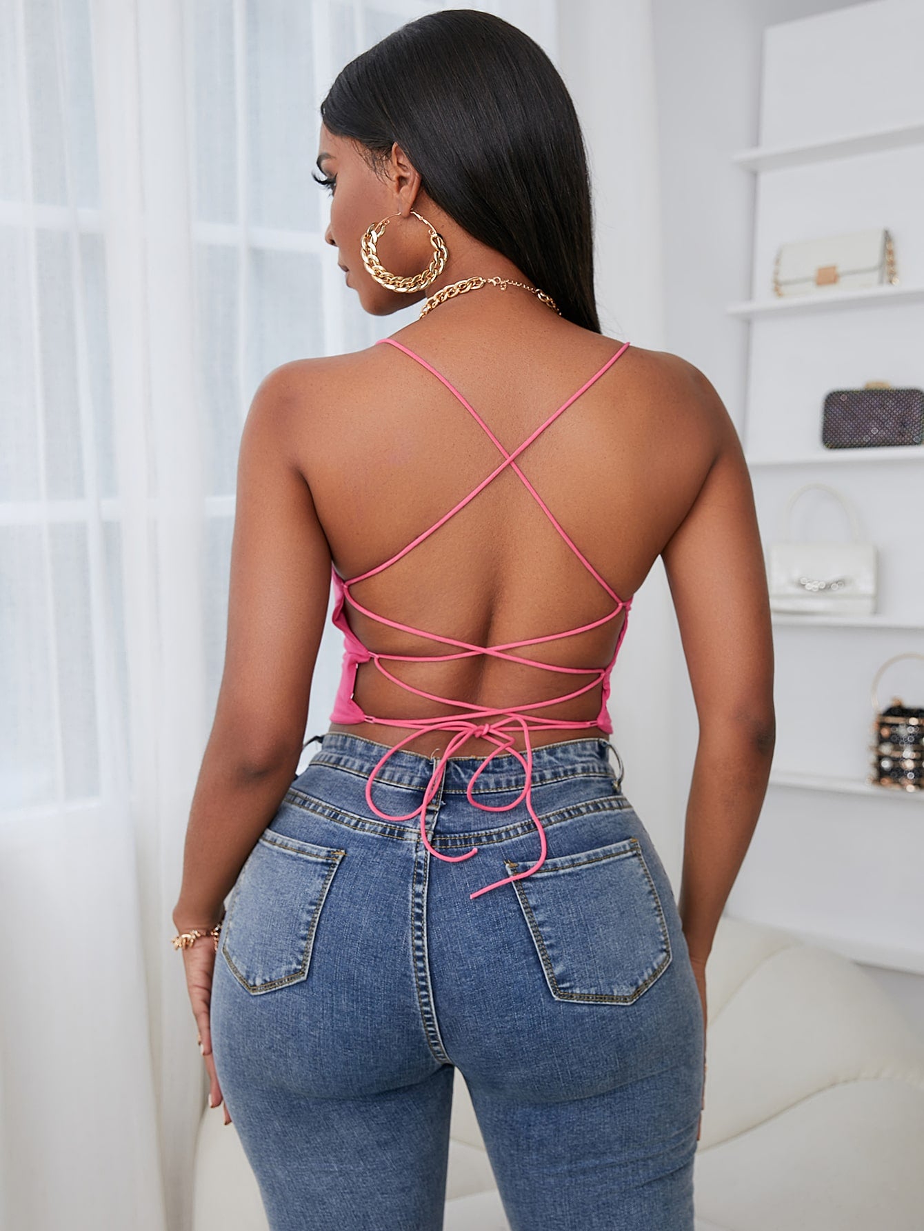 Backless Crop Lace Cami Top