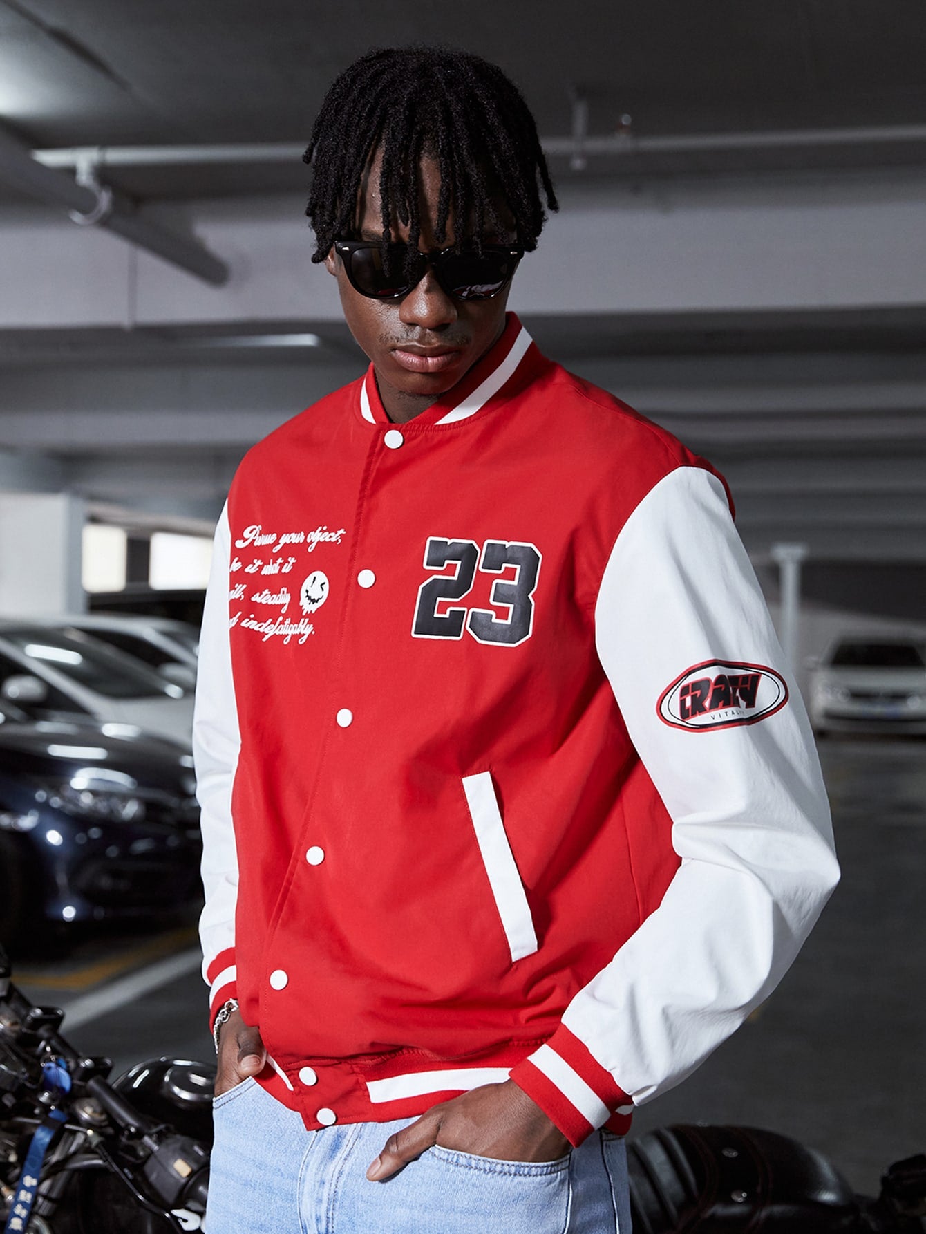 Bomber jacket shop red and white