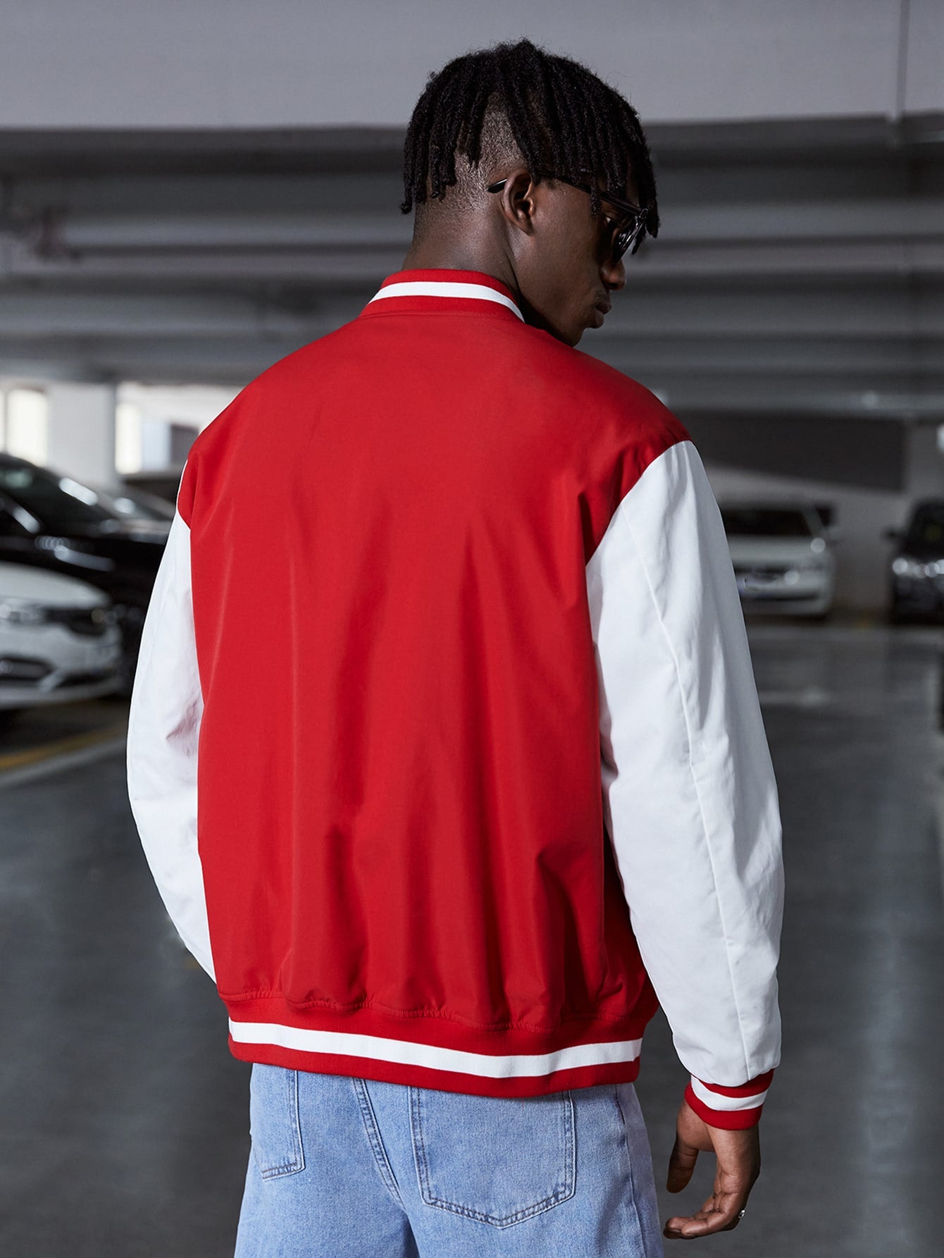 Red and white bomber on sale jacket