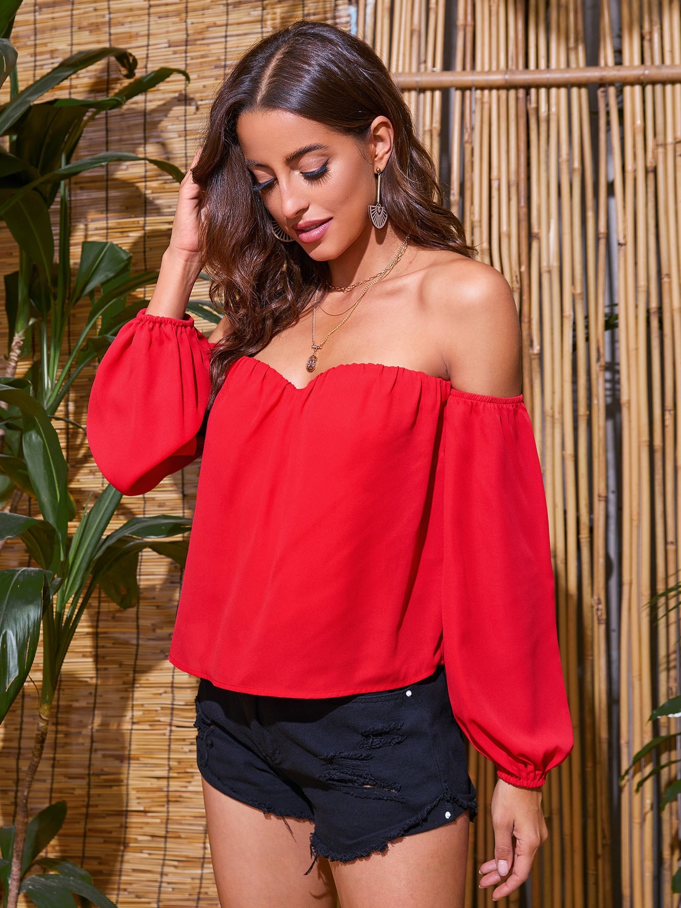 Red blouse 2024 off shoulder