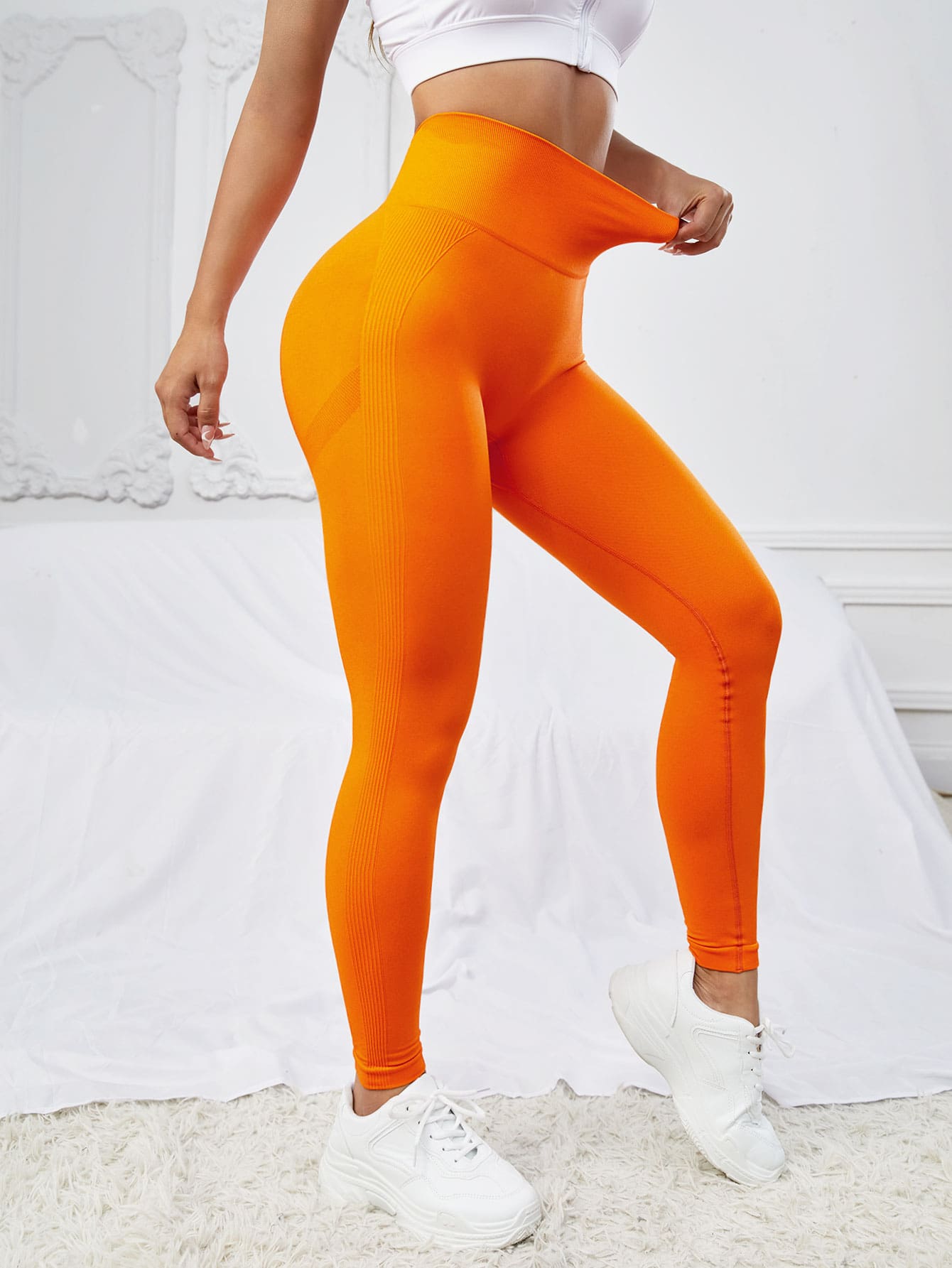 Neon Orange Wide Waistband Leggings