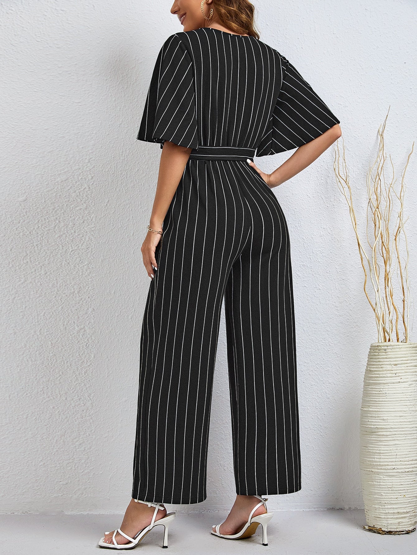 Striped jumpsuit cheap with sleeves