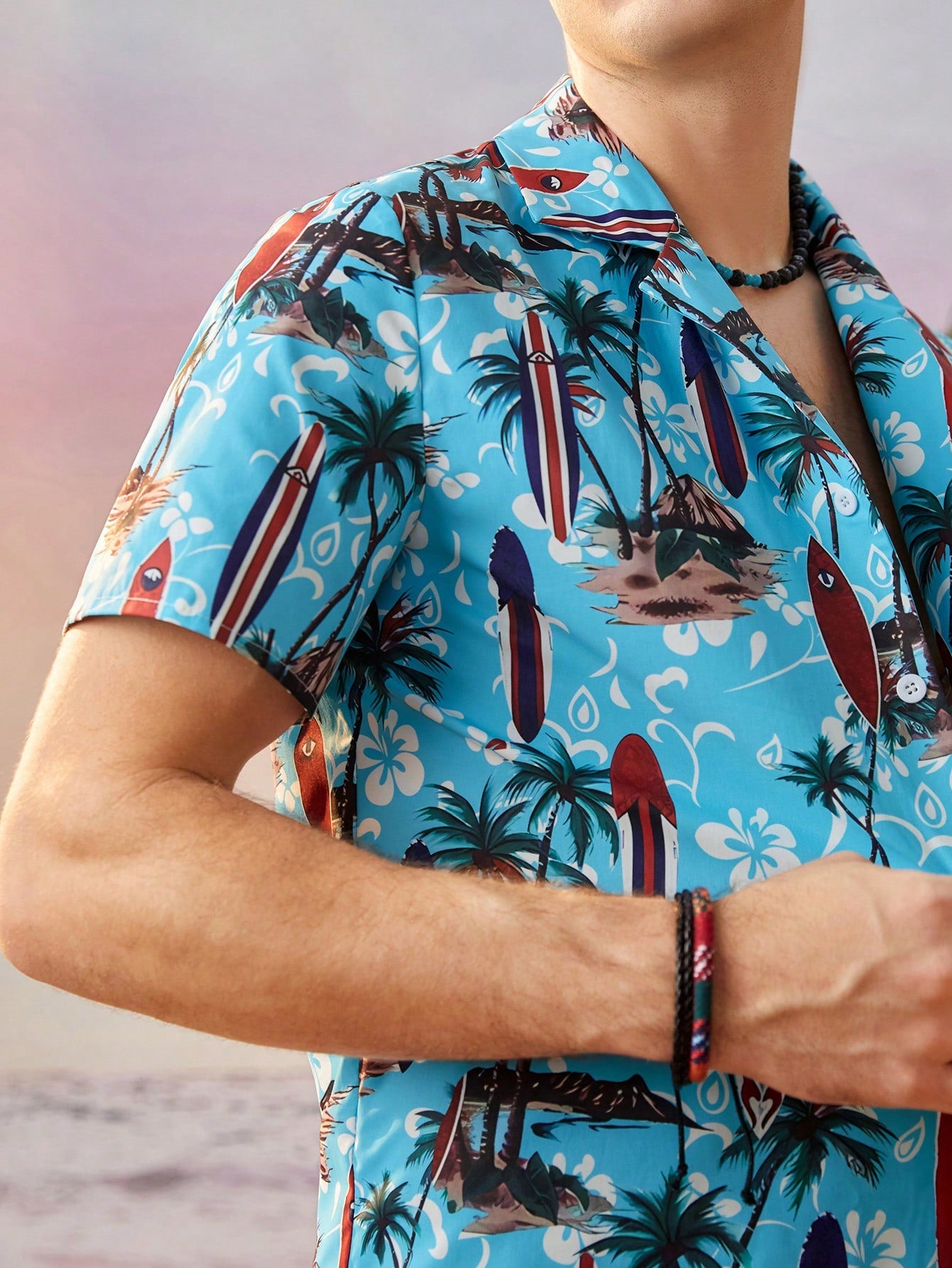 Tropical Print Lapel Neck Button Front Shirt –