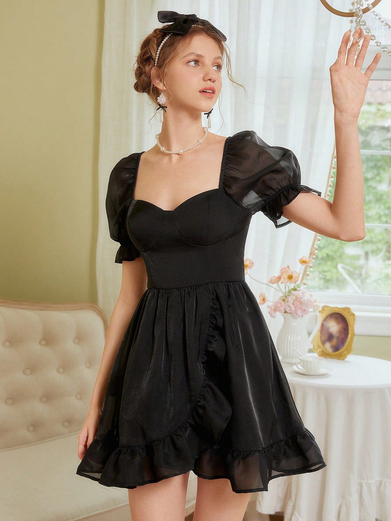 Black puff sleeve on sale dress