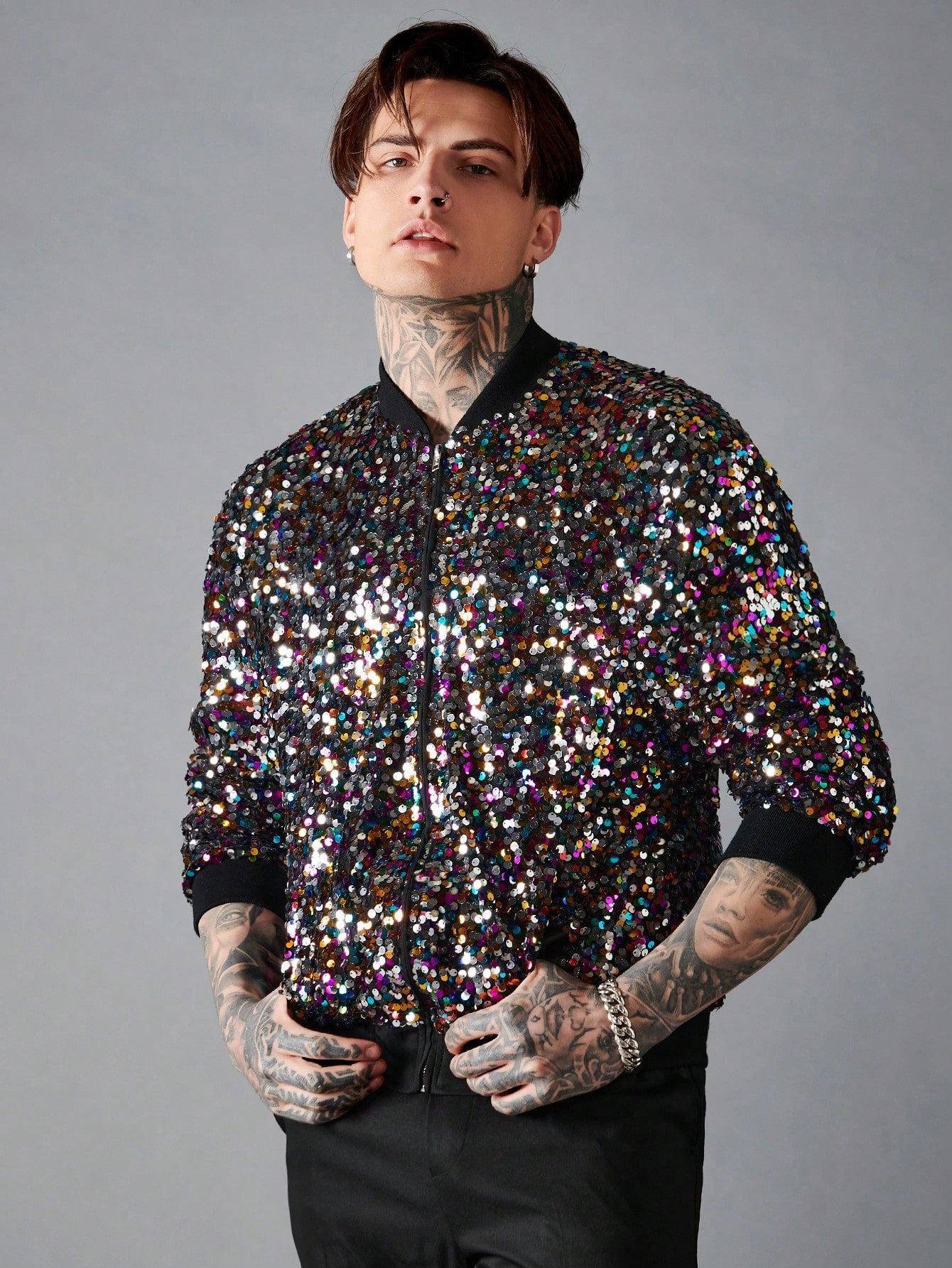 Mens sequin clearance bomber