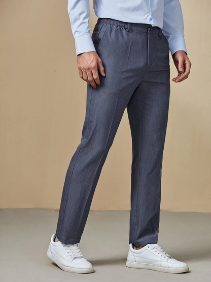 Dark Grey Slant Pocket Zipper Fly Suit Pants