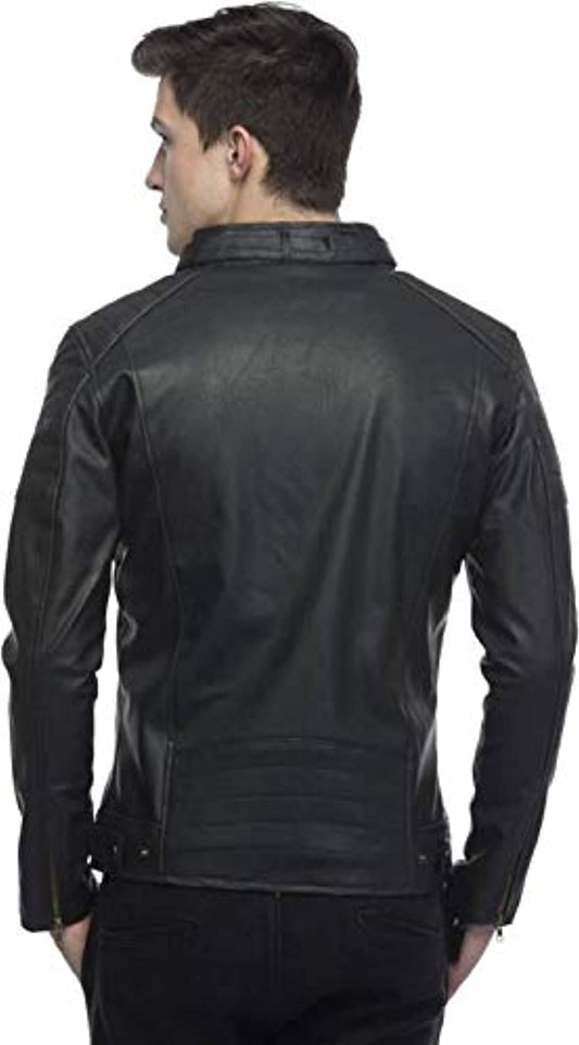 Black Designer Faux Leather Slim Fit Biker Jacket