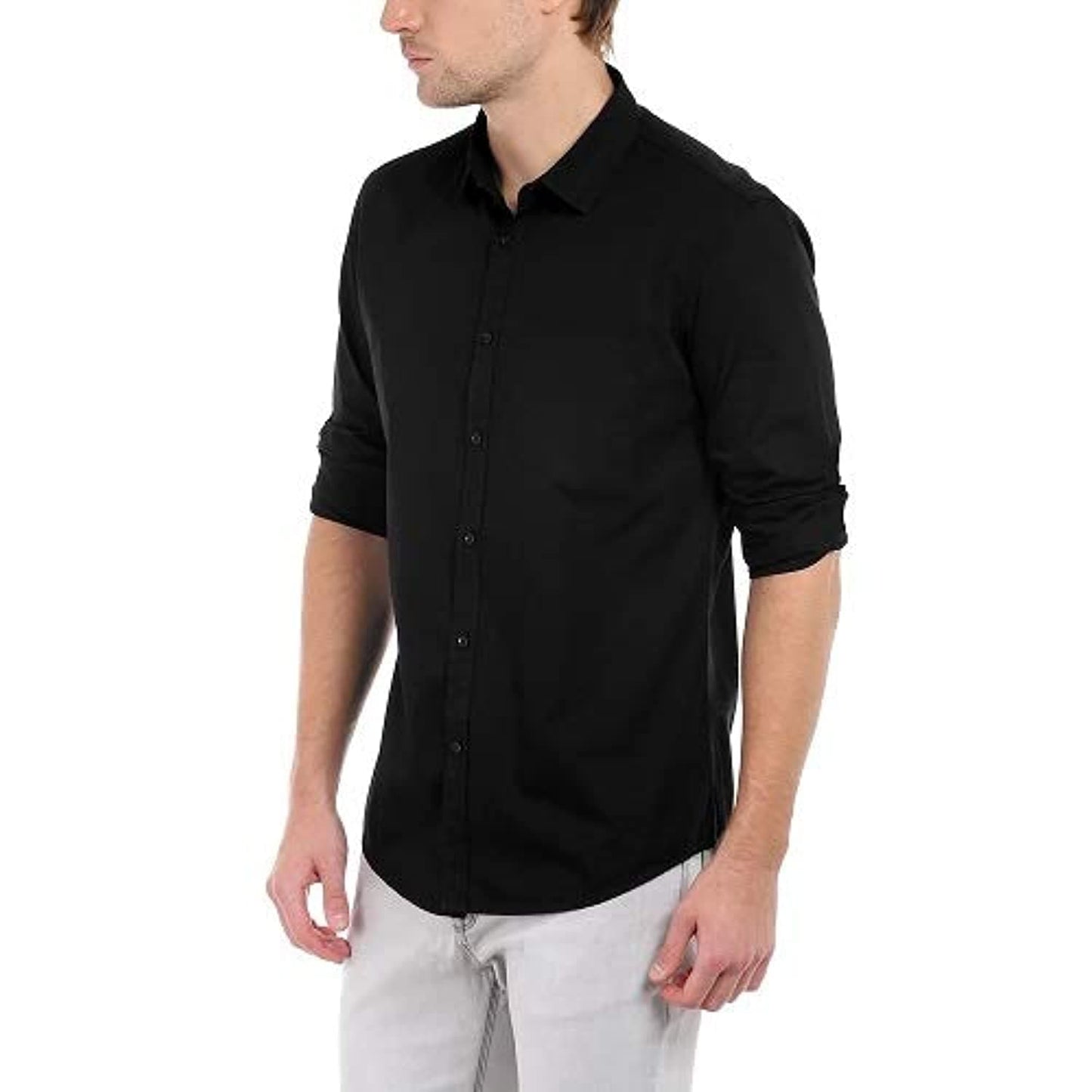 Solid Colour Cutaway Collar Slim Fit Shirt