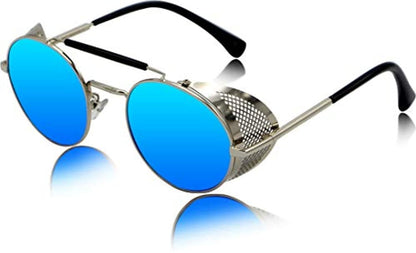 Blue Side Shield Steampunk Mirrored Unisex Round Sunglass