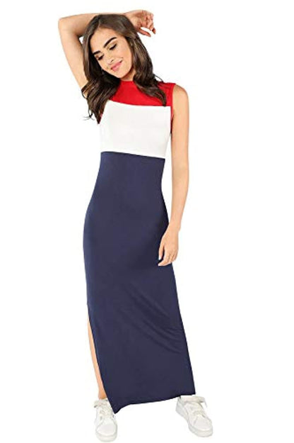 Ankle Length Side Cut Slim Fit Maxi Dress.