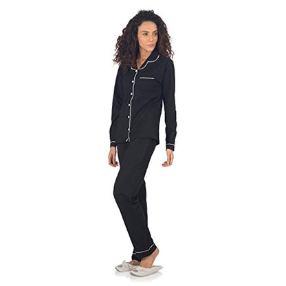 Black Contrast Binding Full Sleeve Sleepwear Set