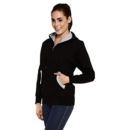 Black Front Zip Full Sleeve Cotton Hoodies Pullover