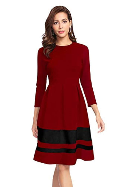 Round Neck Three Quarter Sleeve Knee Length Dress.