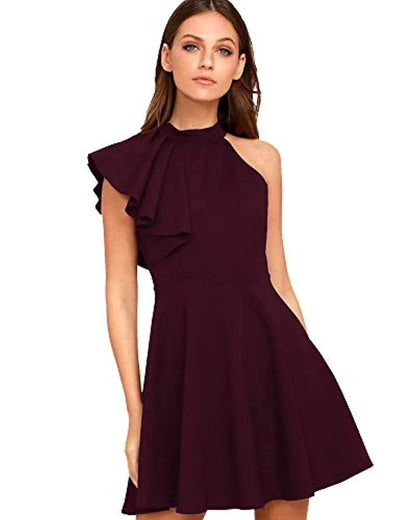 Women's Ruffle Shoulder Skater Dress