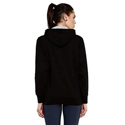 Black Front Zip Full Sleeve Cotton Hoodies Pullover