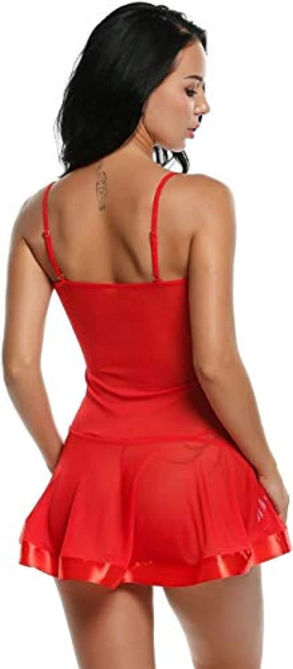 Red V-neck Adjusted Waist Sleeveless Sleepwear