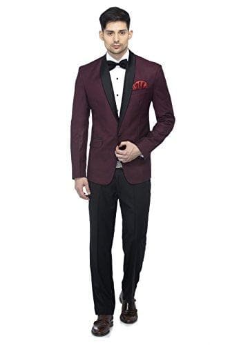 Polyester and Viscose Wine Slim Fit Blazers