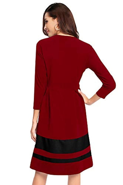 Round Neck Three Quarter Sleeve Knee Length Dress.