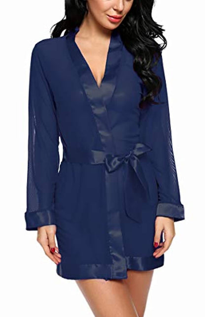 Mesh Robe with Satin Border Nightwear Sleepwear