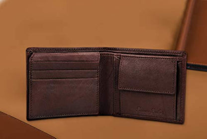 Brown Men's Leather Free Size Belt & Wallet Combo